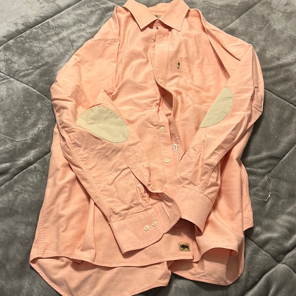 Lightly worn peace dress shirt with tan elbow patches - Picture 1 of 3